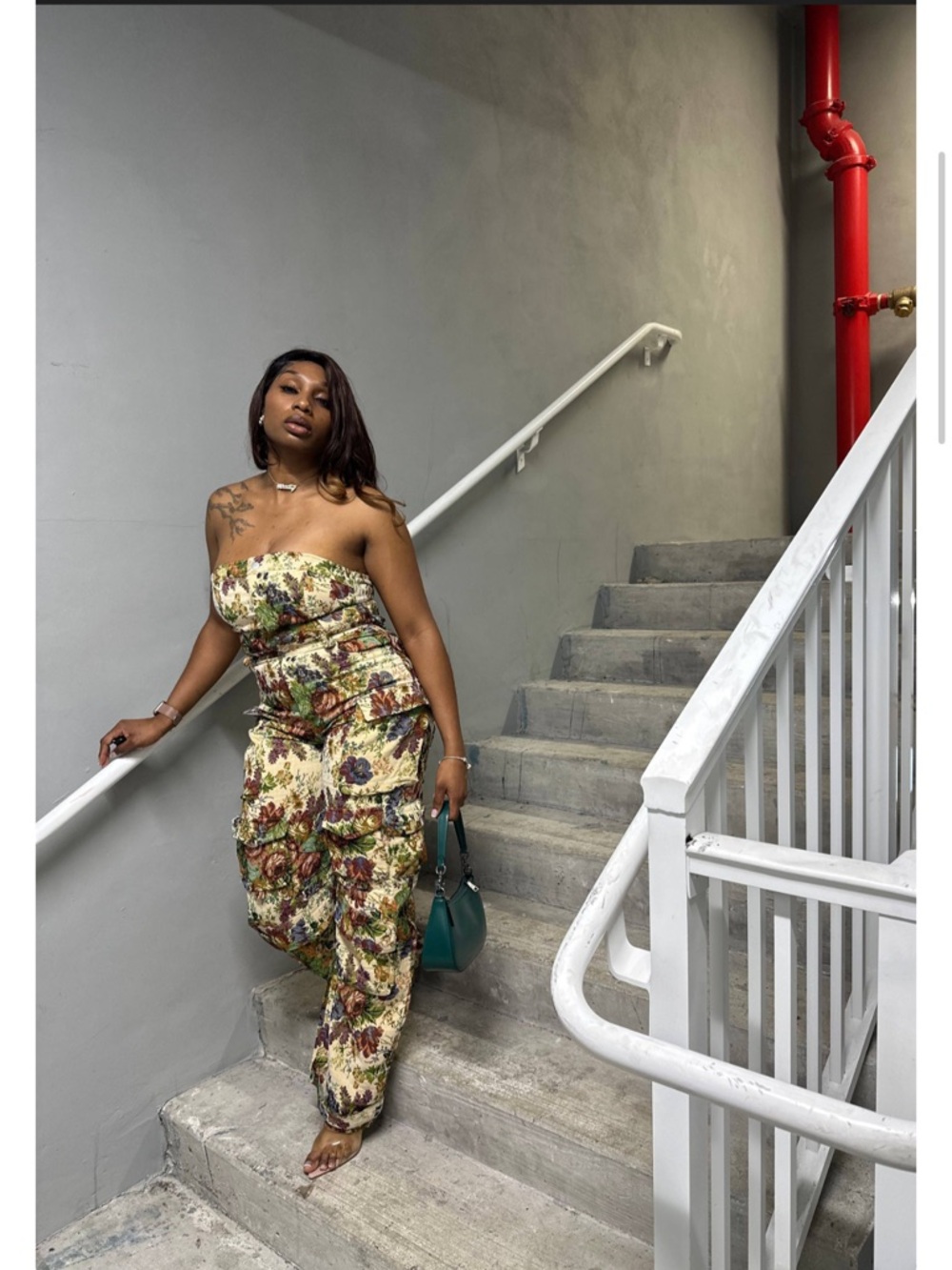 Akira Strapless Floral Cargo Jumpsuit in Multicolor - Picture 5 of 10